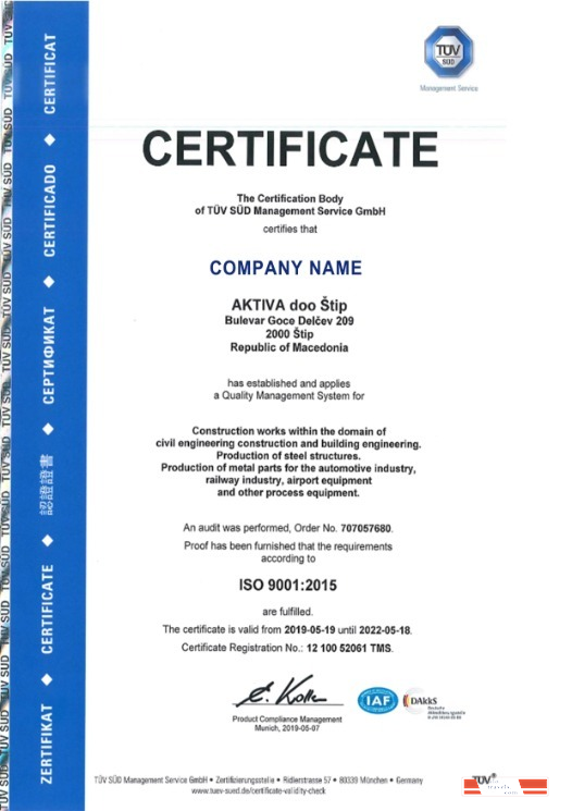 Macedonia Certificate of Registration